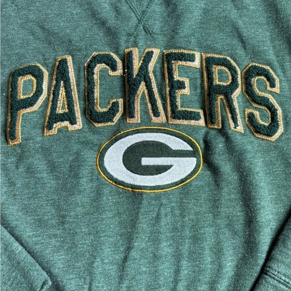 Team Apparel Heather Green Women's Sweatshirt Green Bay Packers Chenille Patch - Picture 2 of 5
